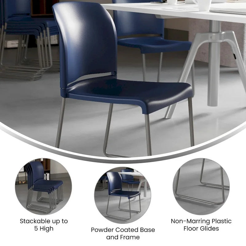 880 lb. Capacity Full Back Contoured Stack Chair with Powder Coated Sled Base