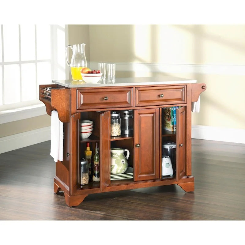 Stainless Steel Countertop Kitchen Island (Classic Cherry Finish) — W 51.5 x D 18 x H 36