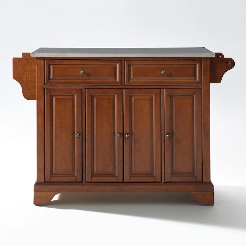 Stainless Steel Countertop Kitchen Island (Classic Cherry Finish) — W 51.5 x D 18 x H 36