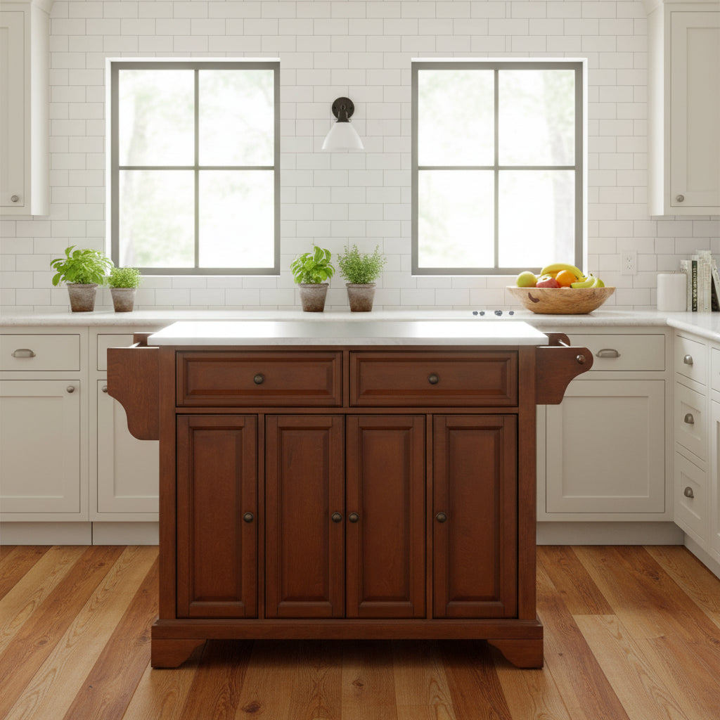 Stainless Steel Countertop Kitchen Island (Classic Cherry Finish) — W 51.5 x D 18 x H 36