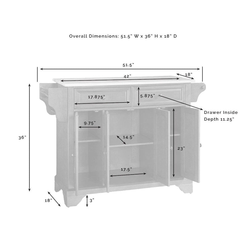 Stainless Steel Countertop Kitchen Island (Classic Cherry Finish) — W 51.5 x D 18 x H 36