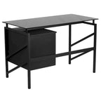 Two Drawer Pedestal Desk with Tempered Glass Top and Metal Frame