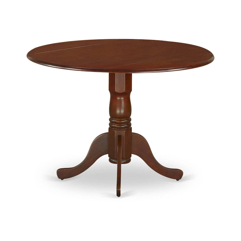 East West Furniture 3 Piece Modern Table Set- A Round Table with Dropleaf and 2 Kitchen Dining Chairs, Mahogany (Seats Option)