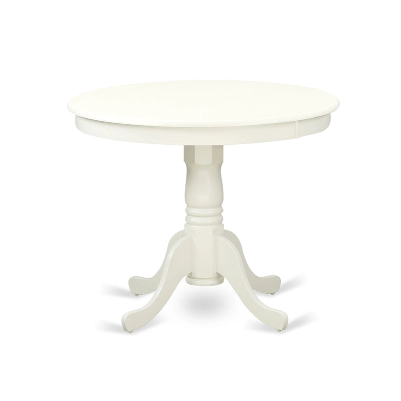 East West Furniture Dining Table Set- A Round Kitchen Table and Light Beige Linen Fabric Chairs, Linen White (Pieces Options)