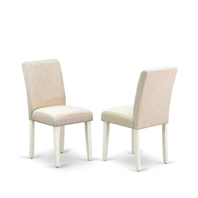 East West Furniture Dining Table Set- A Round Kitchen Table and Light Beige Linen Fabric Chairs, Linen White (Pieces Options)