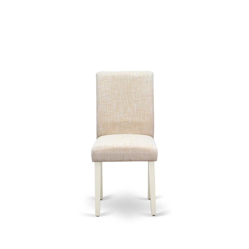 East West Furniture Dining Table Set- A Round Kitchen Table and Light Beige Linen Fabric Chairs, Linen White (Pieces Options)