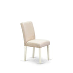 East West Furniture Dining Table Set- A Round Kitchen Table and Light Beige Linen Fabric Chairs, Linen White (Pieces Options)