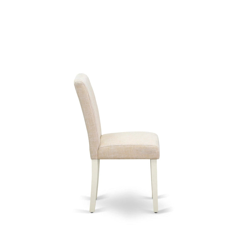 East West Furniture Dining Table Set- A Round Kitchen Table and Light Beige Linen Fabric Chairs, Linen White (Pieces Options)