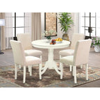 East West Furniture Dining Table Set- A Round Kitchen Table and Light Beige Linen Fabric Chairs, Linen White (Pieces Options)