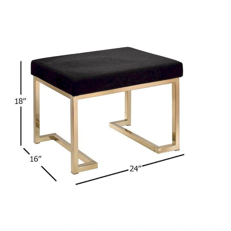 Silver Orchid Sweet Black Fabric-upholstered Champagne Metal Ottoman