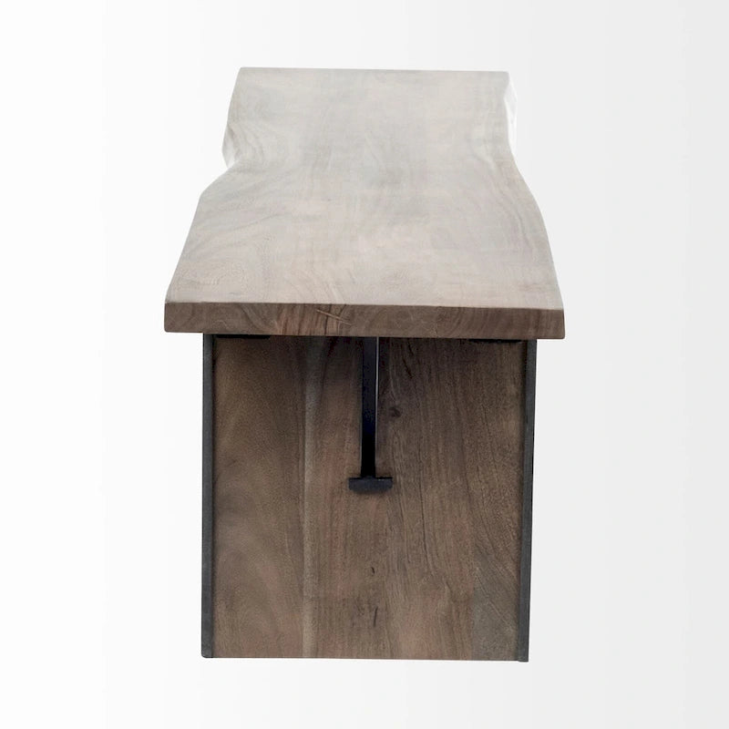 Brown Solid Wood Live-Edge Dining Bench — W70 x D17 x H18