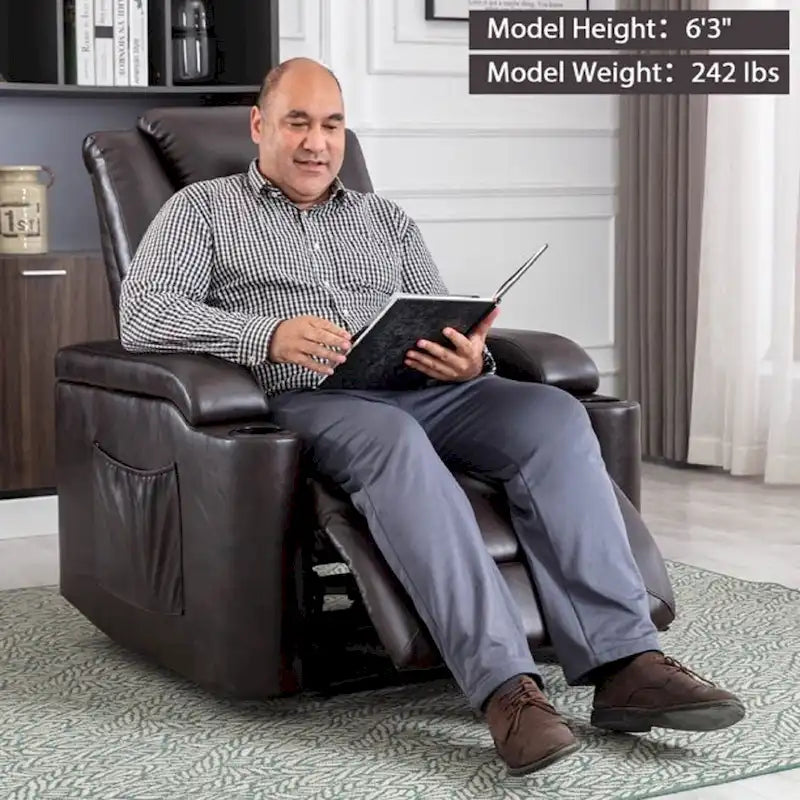 Power Leather Recliner Chair Home Theater Seating Soft