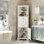 Triangle Tall Cabinet with 3 Drawers and Adjustable Shelves for Bathroom,