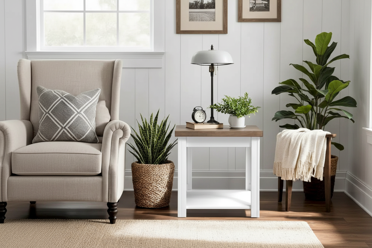 Modern Farmhouse Style 24-Inch Side Table — No Assembly Required, Two-Tone Finish