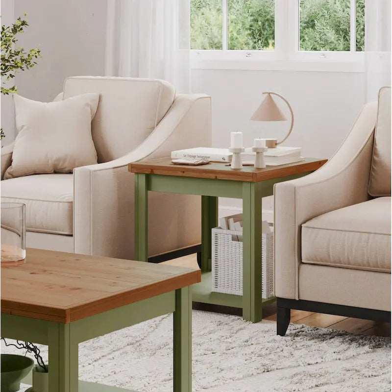 Modern Farmhouse Style 24-Inch Side Table — No Assembly Required, Two-Tone Finish