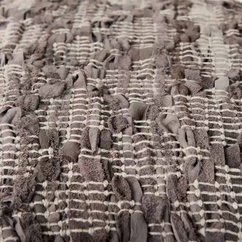 Mercana Falguni Grey Patterned Leather & Cotton Square Pouf