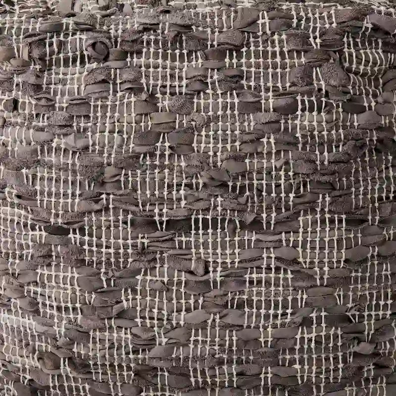 Mercana Falguni Grey Patterned Leather & Cotton Square Pouf