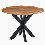 41-Inch Handcrafted Live-Edge Round Dining Table — Natural Brown Acacia Wood Top with Black Iron Legs