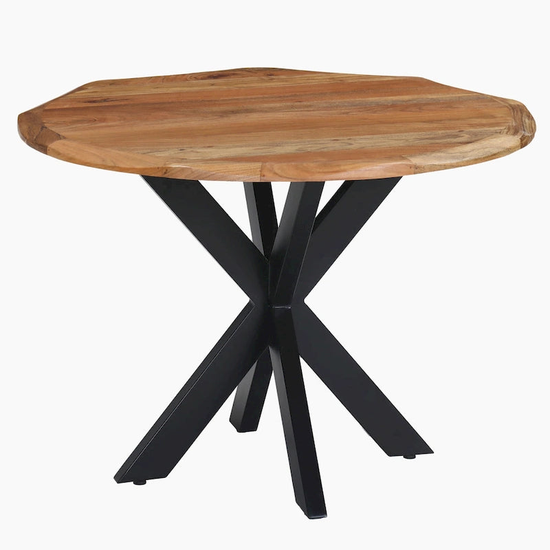 41-Inch Handcrafted Live-Edge Round Dining Table — Natural Brown Acacia Wood Top with Black Iron Legs