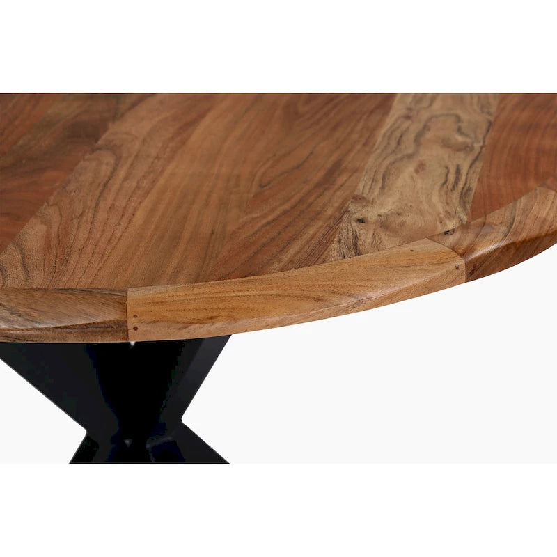 41-Inch Handcrafted Live-Edge Round Dining Table — Natural Brown Acacia Wood Top with Black Iron Legs