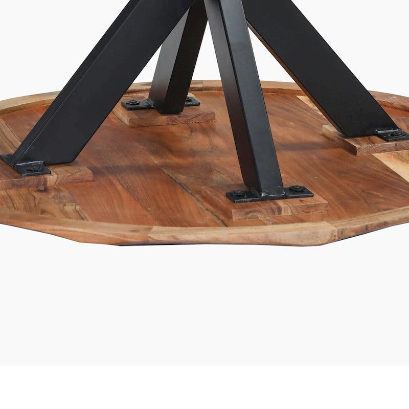 41-Inch Handcrafted Live-Edge Round Dining Table — Natural Brown Acacia Wood Top with Black Iron Legs