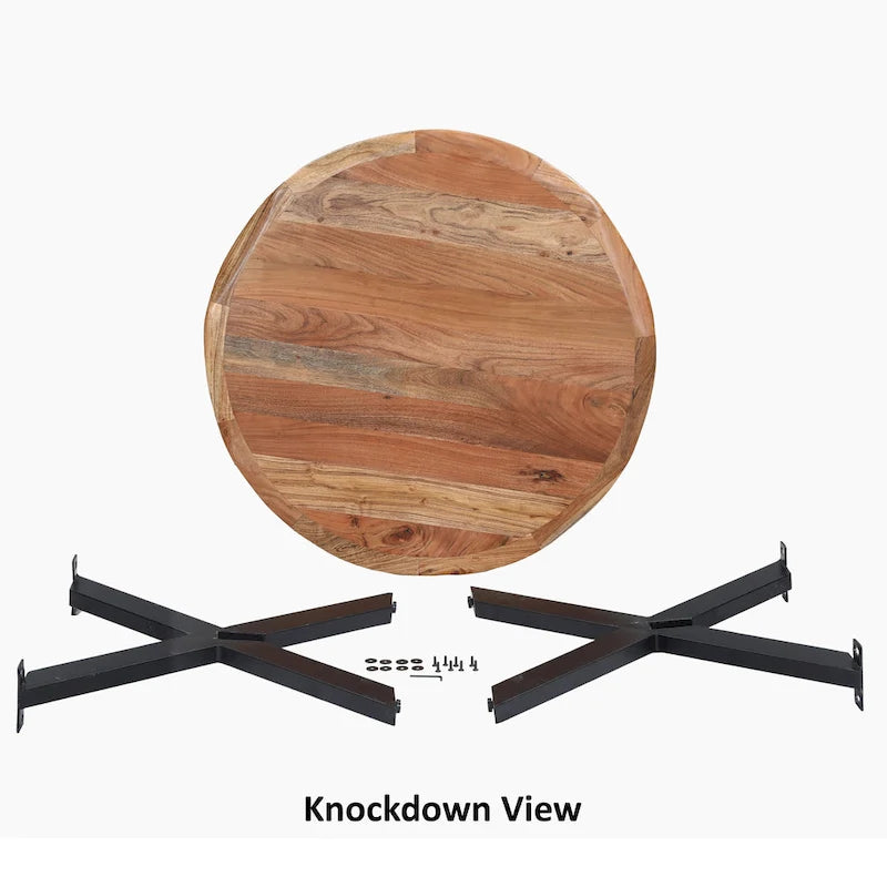 41-Inch Handcrafted Live-Edge Round Dining Table — Natural Brown Acacia Wood Top with Black Iron Legs