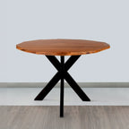 41-Inch Handcrafted Live-Edge Round Dining Table — Natural Brown Acacia Wood Top with Black Iron Legs