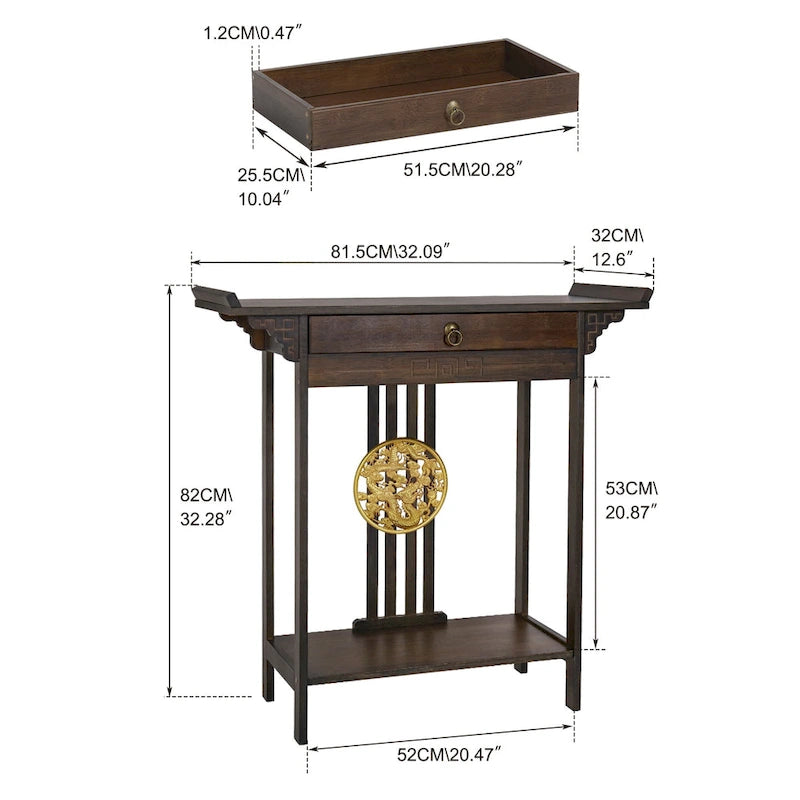 Bamboo Console Table Entryway Sofa Table Hallway Table with Drawer - 32x13x33