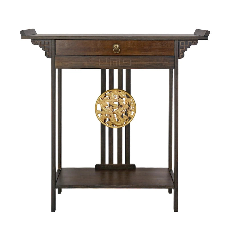 Bamboo Console Table Entryway Sofa Table Hallway Table with Drawer - 32x13x33