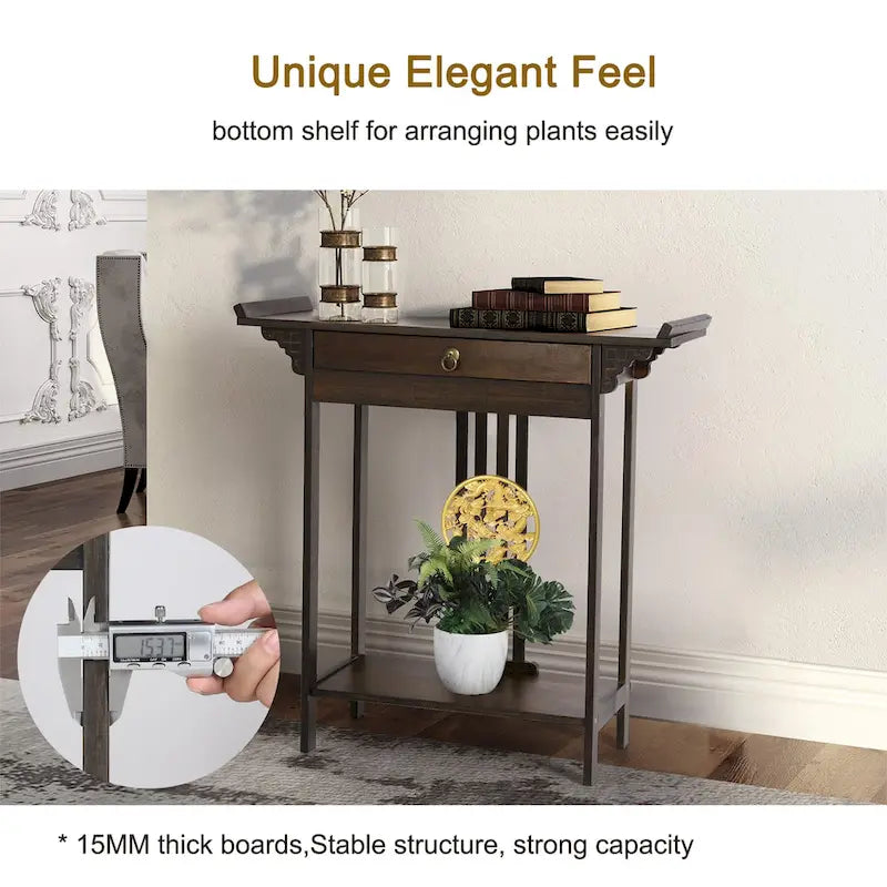 Bamboo Console Table Entryway Sofa Table Hallway Table with Drawer - 32x13x33