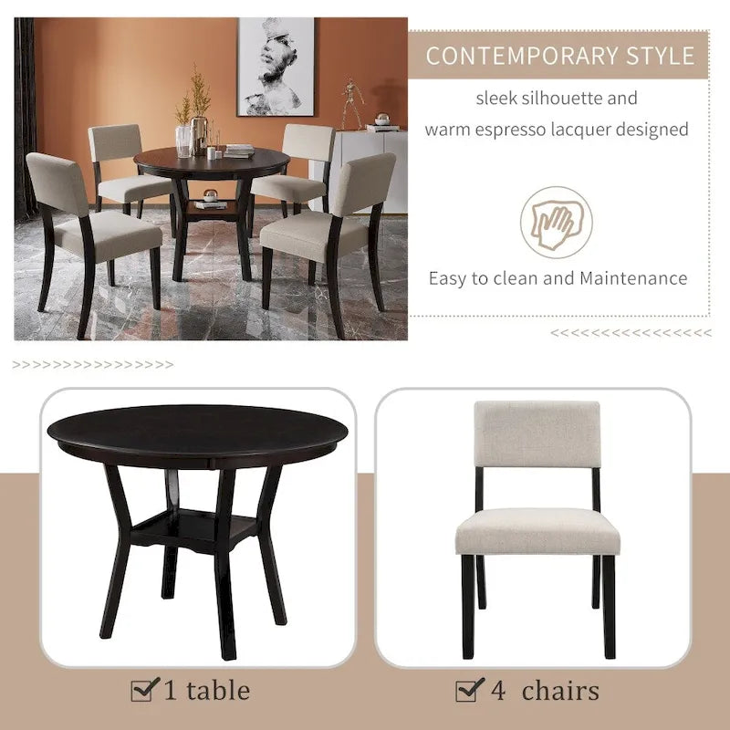 5-Piece Kitchen Dining Table Set with 4 Upholstered Chairs