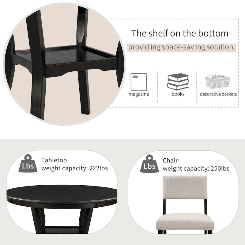 5-Piece Kitchen Dining Table Set with 4 Upholstered Chairs