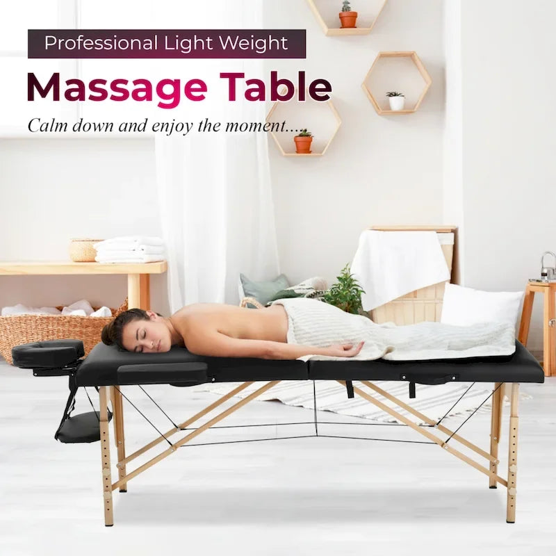 Matthew Black Portable Folding Massage Table with Adjustable Height, Armrests and Respiratory Pillow