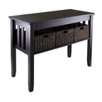 Espresso 2 Tier Entryway Hall Console Table with 3 Storage Baskets - 40W x 18D x 30H