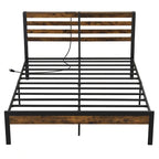 Costway Full Industrial Metal Platform Bed Frame Charging Station