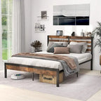 Costway Full Industrial Metal Platform Bed Frame Charging Station