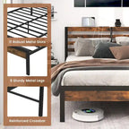 Costway Full Industrial Metal Platform Bed Frame Charging Station