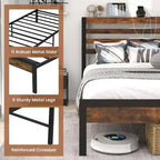Costway Full Industrial Metal Platform Bed Frame Charging Station