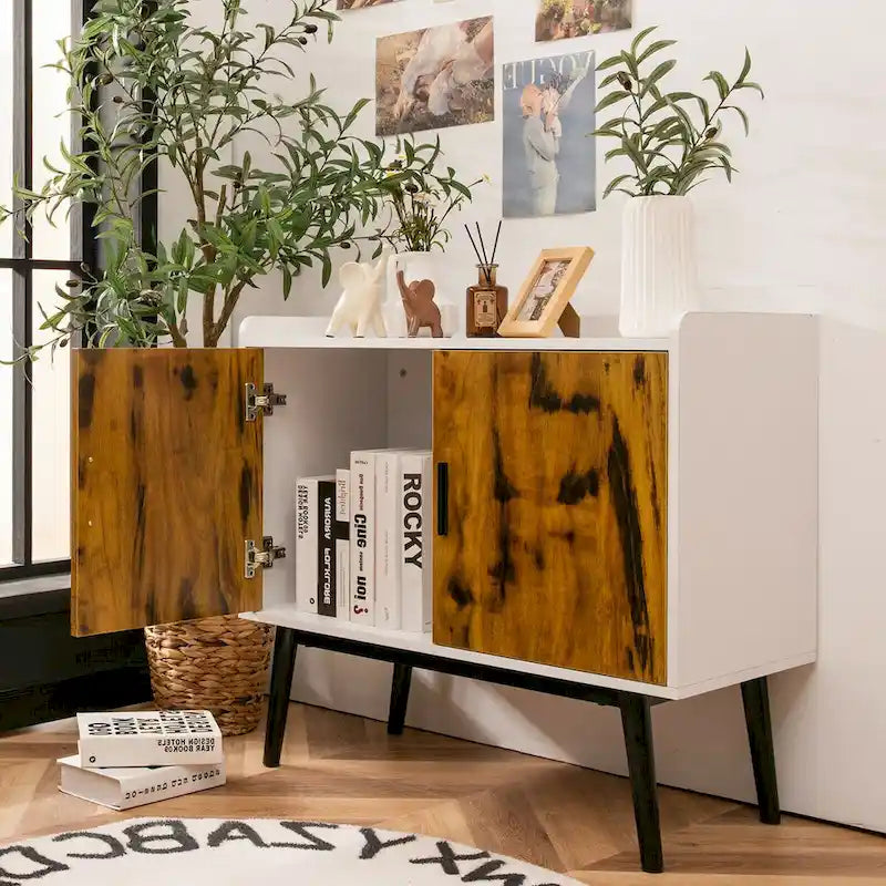 Gymax Sideboard Buffet Storage Cabinet w/2 Door Metal Legs Accent - 32 x 15 x 29 (L x W x H)