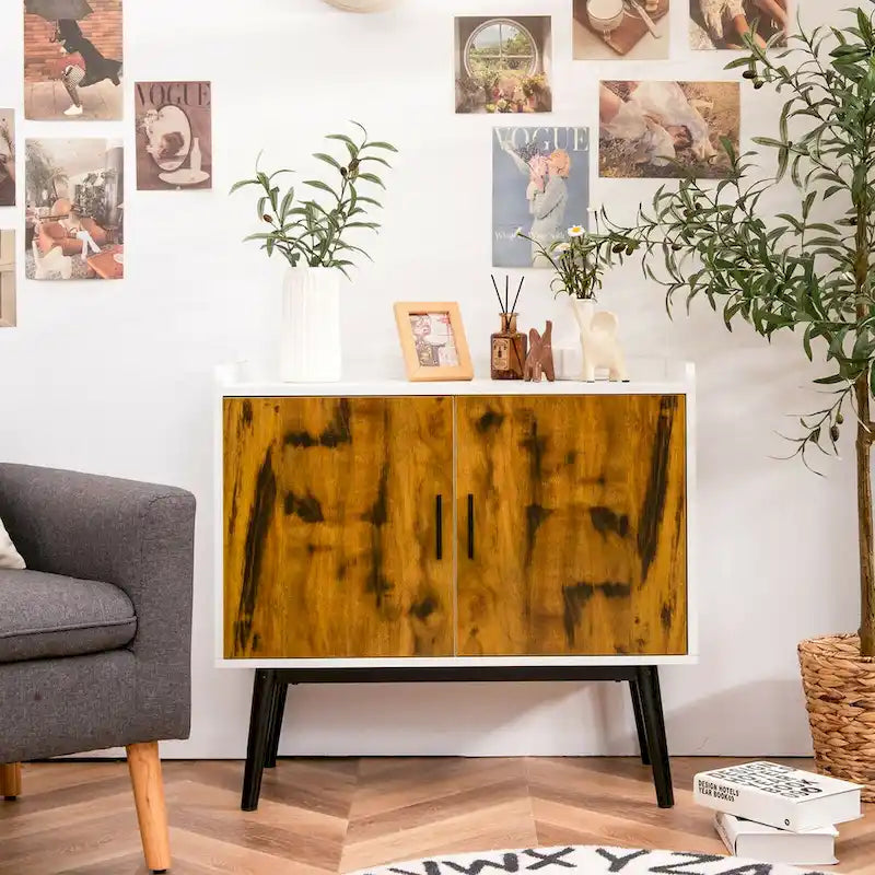 Gymax Sideboard Buffet Storage Cabinet w/2 Door Metal Legs Accent - 32 x 15 x 29 (L x W x H)