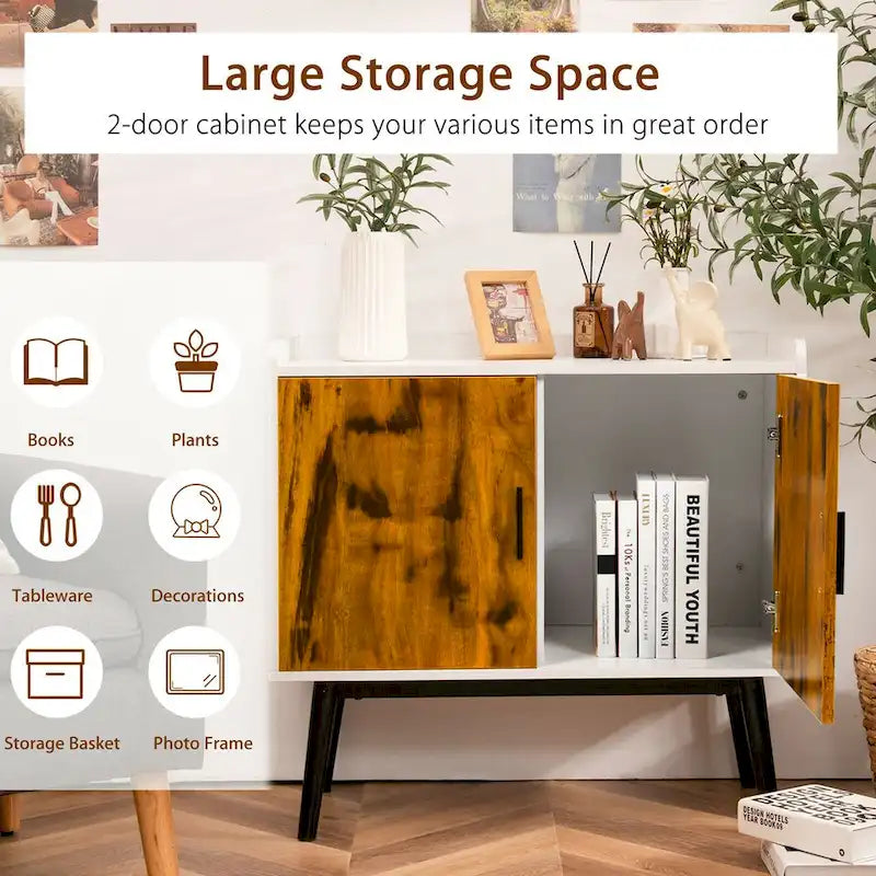 Gymax Sideboard Buffet Storage Cabinet w/2 Door Metal Legs Accent - 32 x 15 x 29 (L x W x H)