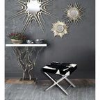 Chrome Stainless Steel Ottoman Chair with Black and White Hairline Leather