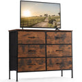 6 Drawers Dresser Chest with Metal Frame and Wooden Top