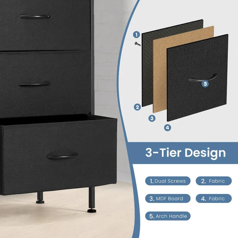 6 Drawers Dresser Chest with Metal Frame and Wooden Top