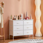 6 Drawers Dresser Chest with Metal Frame and Wooden Top