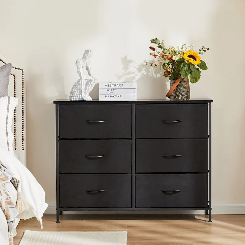 6 Drawers Dresser Chest with Metal Frame and Wooden Top