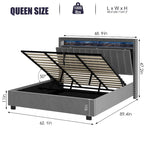 Velvet Queen Size Gas Lift Storage Headboard Bed with LED Lights