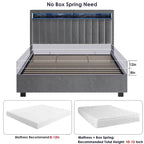 Velvet Queen Size Gas Lift Storage Headboard Bed with LED Lights
