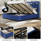 Velvet Queen Size Gas Lift Storage Headboard Bed with LED Lights