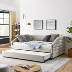 Twin Size Daybed with Two Drawers Upholstered Tufted Sofa Bed
